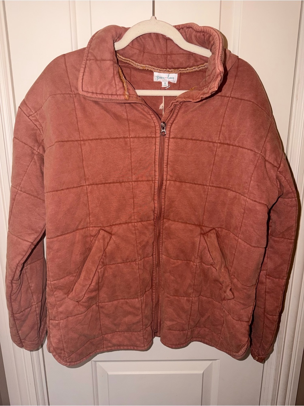 Grace & Lace Quilted Zip-Up Puffer Jacket - Rust